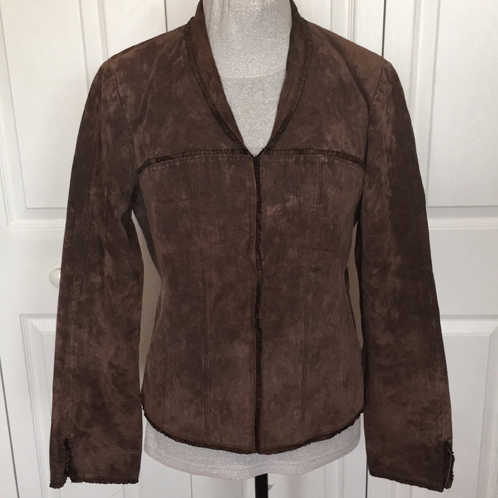 Genuine Suede Brown Hook Jacket Ruffle Feminine S